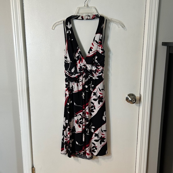 Red Black and White print halter dress - Picture 1 of 4
